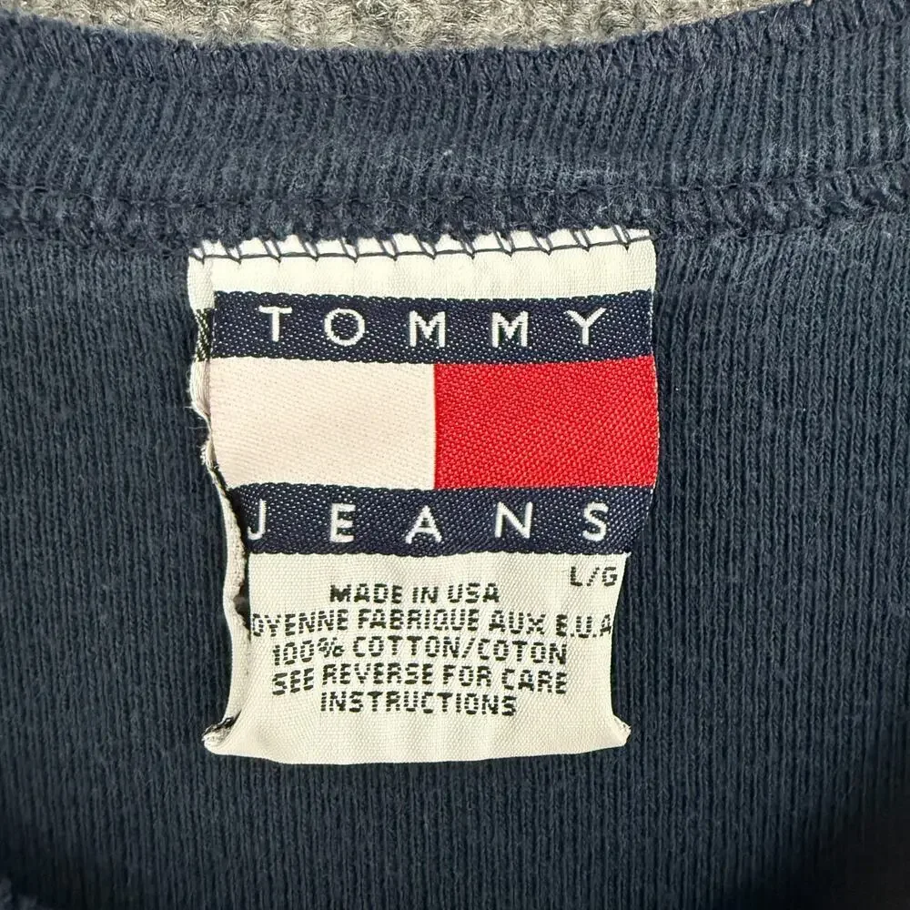 Vintage 90s Tommy Hilfiger Tommy Jeans Henley Shirt Mens L Navy Made In USA